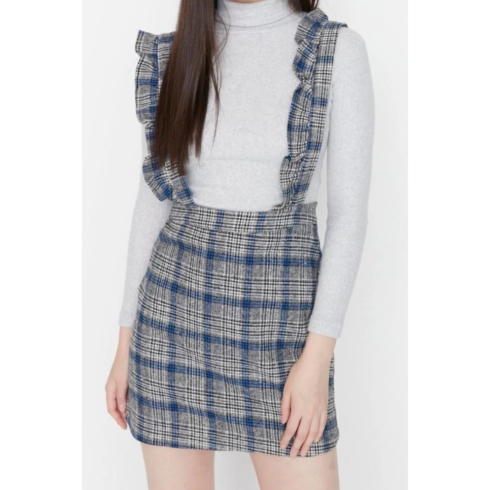 Fashion Regular Casual Daily Flannel Woven Square Collar Strappy Sleeve Vest Mini Length Dress