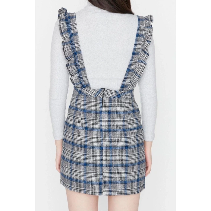 Fashion Regular Casual Daily Flannel Woven Square Collar Strappy Sleeve Vest Mini Length Dress