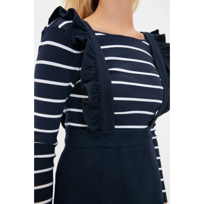 Fashion Regular Casual Daily Flannel Woven Square Collar Strappy Sleeve Vest Mini Length Dress