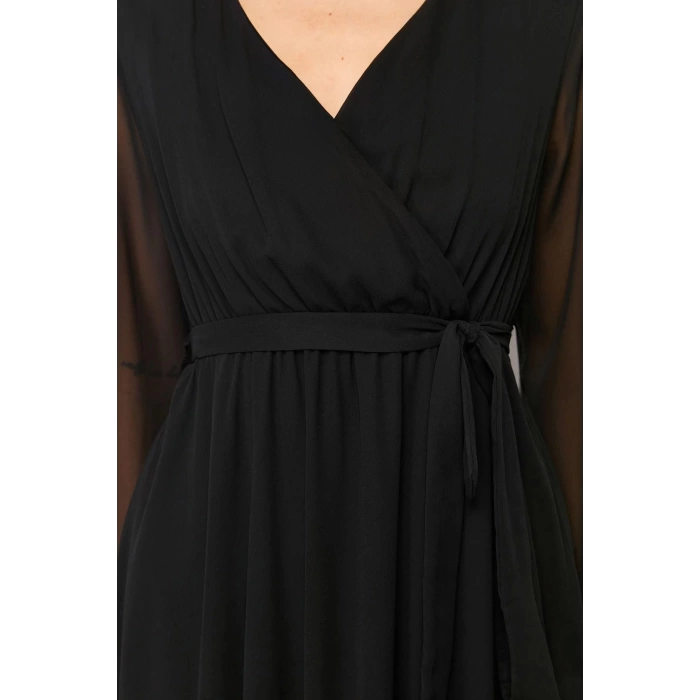Fashion Fit Day Night Chiffon Woven Double Breasted Long Sleeve Skater Mini Length Dress