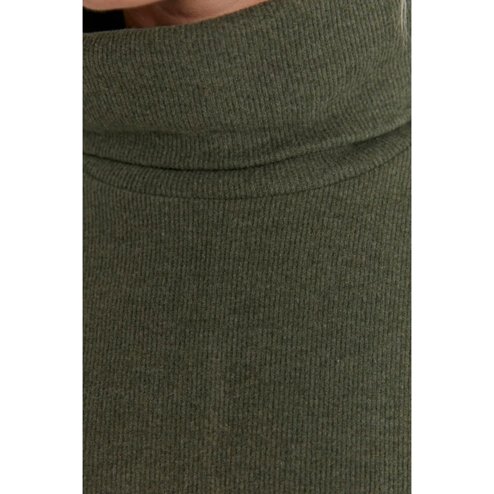 Fashion Comfortable Casual Daily Selanik Knitted Turtleneck Three Quarter Sleeve Shift Mini Length Dress