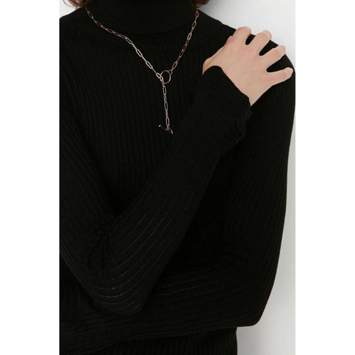Fashion Slim Casual Daily Ribbed Knitwear Turtleneck Long Sleeve Bodycon Mini Length Dress