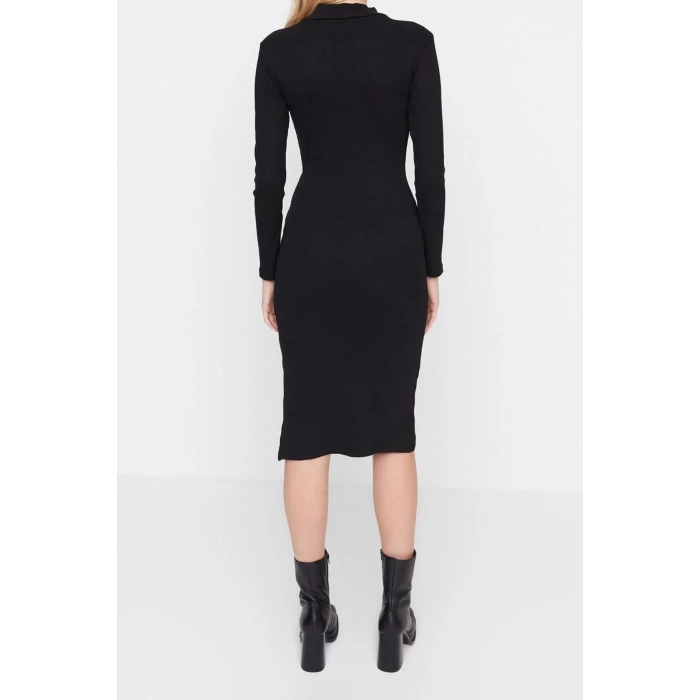 Fashion Slim Casual Daily Regenerated Camisole Woven Stand Collar Long Sleeve Bodycon Mini Length Dress