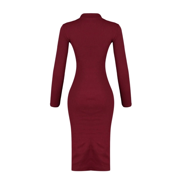 Fashion Slim Casual Daily Regenerated Camisole Woven Stand Collar Long Sleeve Bodycon Mini Length Dress