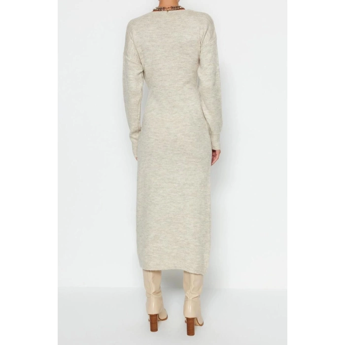 Fashion Regular Casual Daily Single Plate Knitwear Double Breasted Long Sleeve Double Breasted Maxi Length Dress