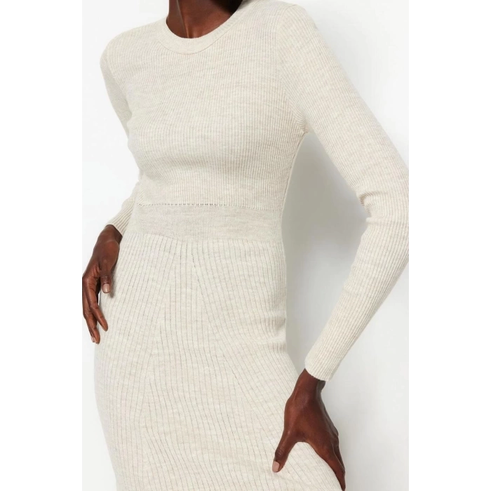 Fashion Slim Casual Daily Single Plate Knitwear Crew Neck Long Sleeve Bodycon Midi Length Dress