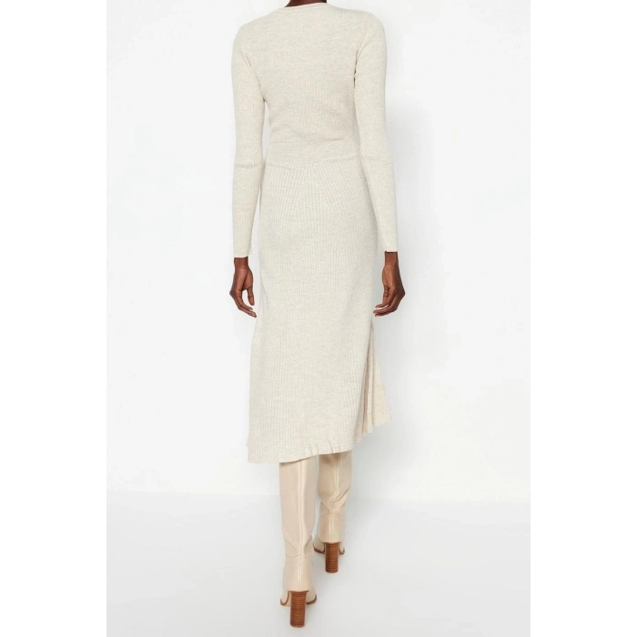 Fashion Slim Casual Daily Single Plate Knitwear Crew Neck Long Sleeve Bodycon Midi Length Dress