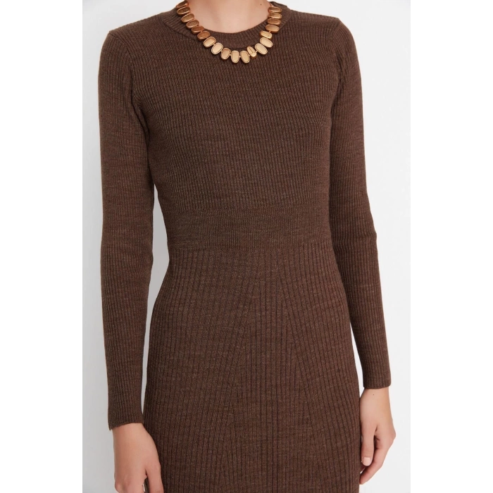 Fashion Slim Casual Daily Single Plate Knitwear Crew Neck Long Sleeve Bodycon Midi Length Dress