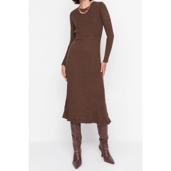Fashion Slim Casual Daily Single Plate Knitwear Crew Neck Long Sleeve Bodycon Midi Length Dress
