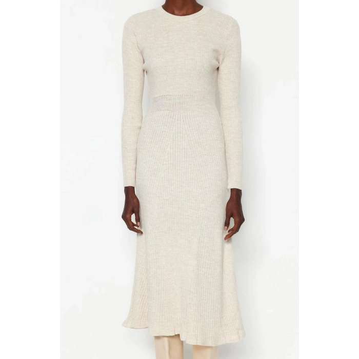 Fashion Slim Casual Daily Single Plate Knitwear Crew Neck Long Sleeve Bodycon Midi Length Dress