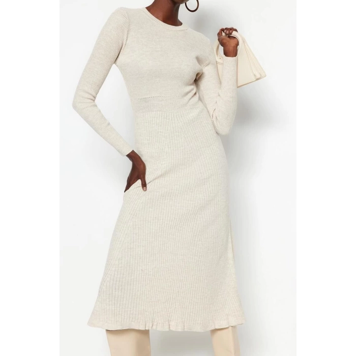 Fashion Slim Casual Daily Single Plate Knitwear Crew Neck Long Sleeve Bodycon Midi Length Dress