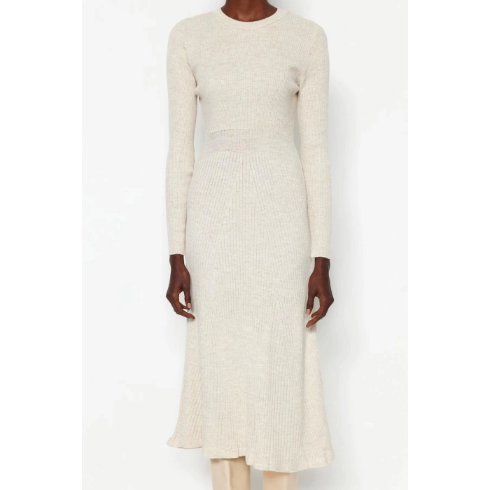 Fashion Slim Casual Daily Single Plate Knitwear Crew Neck Long Sleeve Bodycon Midi Length Dress