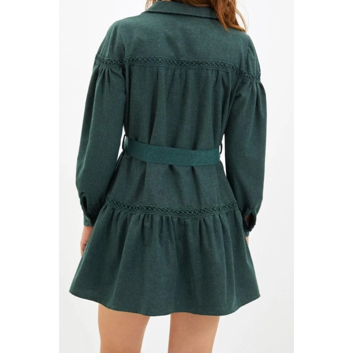 Fashion Regular Casual Daily Flannel Woven Shirt Collar Long Sleeve Shirt Dress Mini Length Dress
