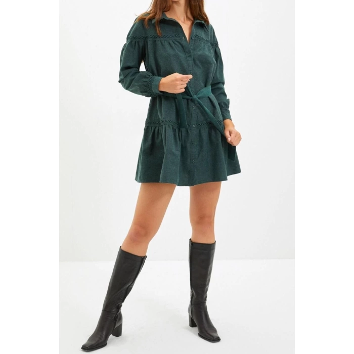 Fashion Regular Casual Daily Flannel Woven Shirt Collar Long Sleeve Shirt Dress Mini Length Dress
