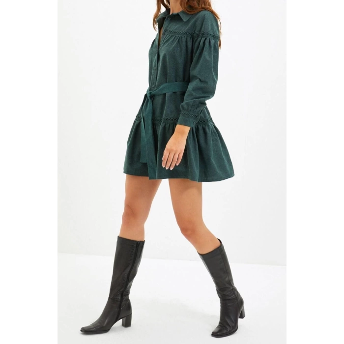 Fashion Regular Casual Daily Flannel Woven Shirt Collar Long Sleeve Shirt Dress Mini Length Dress