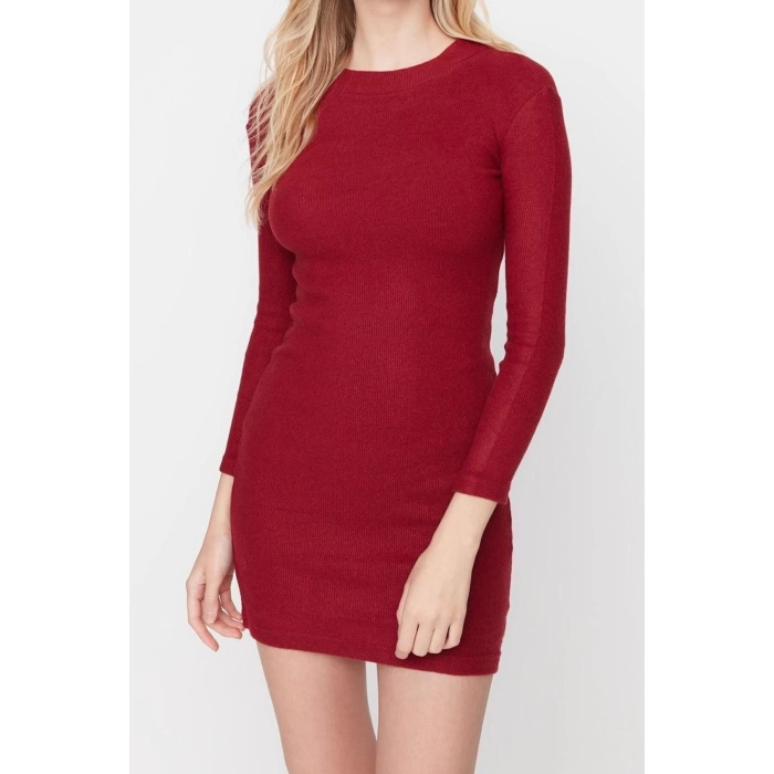 Fashion Slim Casual Daily Regenerated Camisole Knitted Stand Collar Long Sleeve Bodycon Mini Length Dress