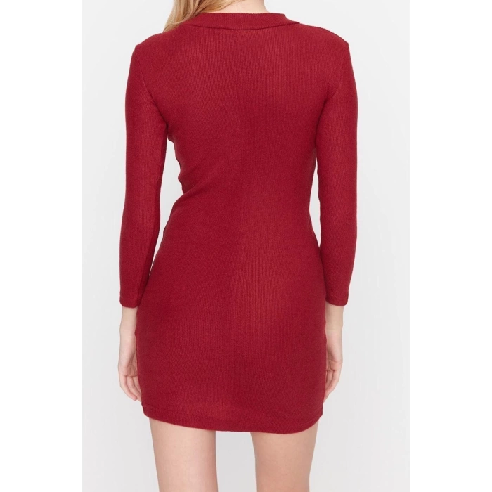Fashion Slim Casual Daily Regenerated Camisole Knitted Stand Collar Long Sleeve Bodycon Mini Length Dress