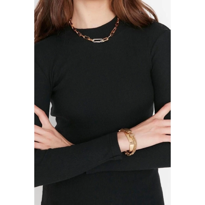 Fashion Slim Casual Daily Regenerated Camisole Knitted Stand Collar Long Sleeve Bodycon Mini Length Dress