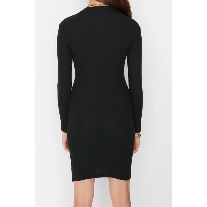 Fashion Slim Casual Daily Regenerated Camisole Knitted Stand Collar Long Sleeve Bodycon Mini Length Dress