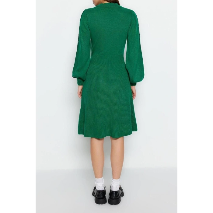 Moda Regular Business Tek Plaka Triko Bisiklet Yaka Uzun Kol A-Line Mini Boy Elbise