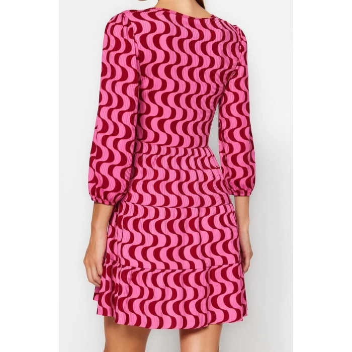 Fashion Regular Casual Daily Polyester Camisole Knitted Double Breasted Three Quarter Sleeve Skater Mini Length Dress