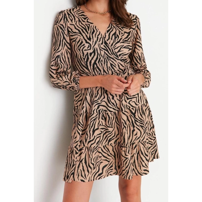 Fashion Regular Casual Daily Polyester Camisole Knitted Double Breasted Three Quarter Sleeve Skater Mini Length Dress