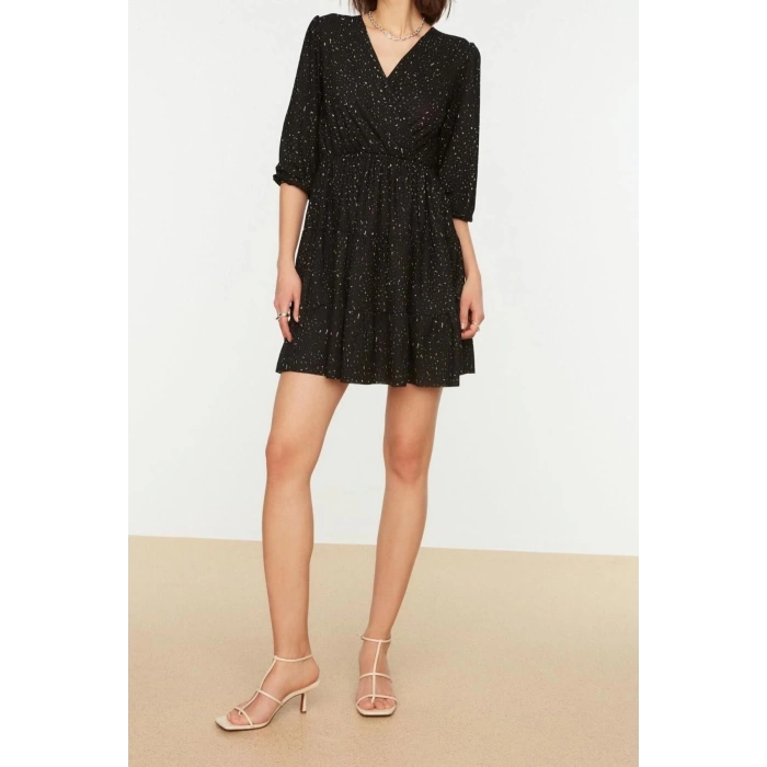 Fashion Regular Casual Daily Polyester Camisole Knitted Double Breasted Three Quarter Sleeve Skater Mini Length Dress
