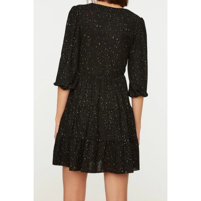 Fashion Regular Casual Daily Polyester Camisole Knitted Double Breasted Three Quarter Sleeve Skater Mini Length Dress