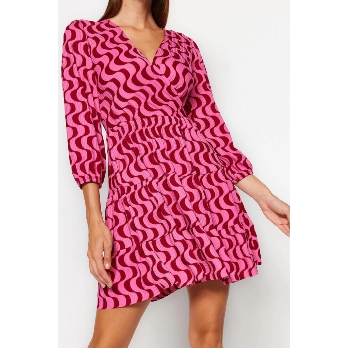 Fashion Regular Casual Daily Polyester Camisole Knitted Double Breasted Three Quarter Sleeve Skater Mini Length Dress