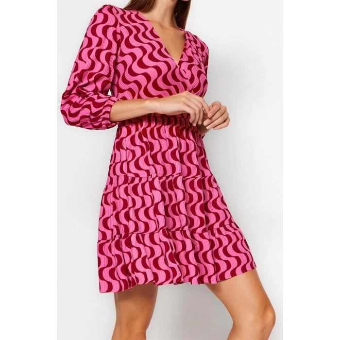 Fashion Regular Casual Daily Polyester Camisole Knitted Double Breasted Three Quarter Sleeve Skater Mini Length Dress