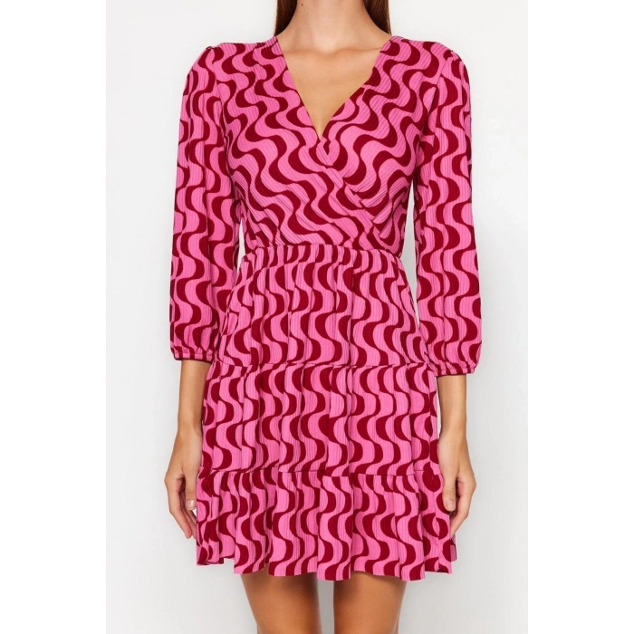 Fashion Regular Casual Daily Polyester Camisole Knitted Double Breasted Three Quarter Sleeve Skater Mini Length Dress