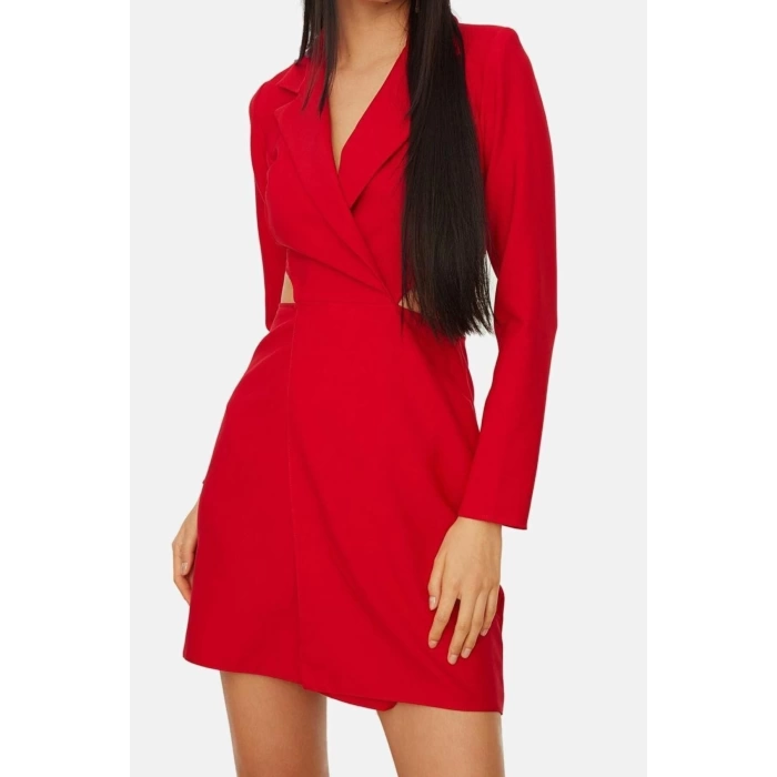 Moda Fit Gündüz Gece Finike Dokuma Ceket Yaka Uzun Kol Ceket Elbise Mini Boy Elbise