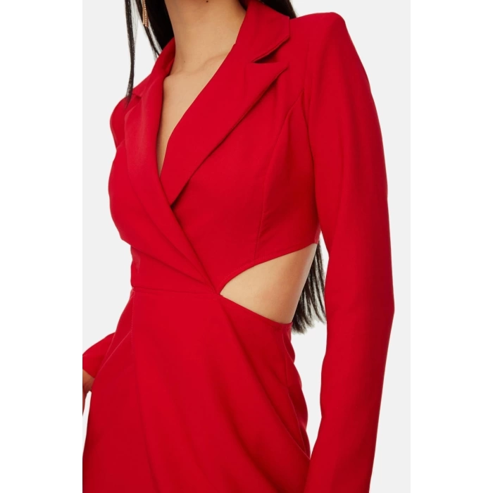 Moda Fit Gündüz Gece Finike Dokuma Ceket Yaka Uzun Kol Ceket Elbise Mini Boy Elbise