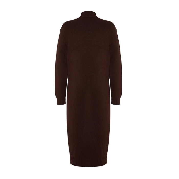 Fashion Oversize Casual Daily Single Plate Knitwear Stand Collar Long Sleeve Shift Midi Length Dress
