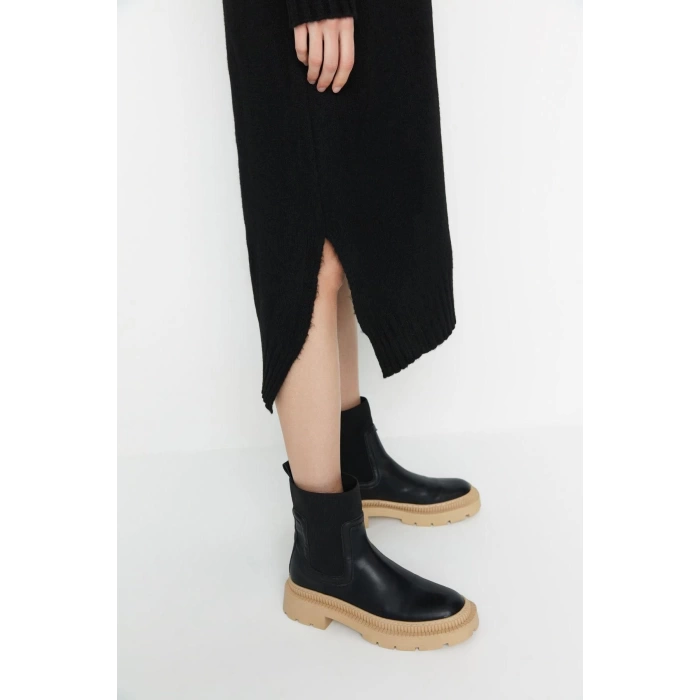 Fashion Oversize Casual Daily Single Plate Knitwear Stand Collar Long Sleeve Shift Midi Length Dress