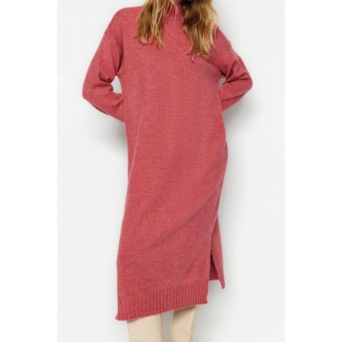 Fashion Oversize Casual Daily Single Plate Knitwear Stand Collar Long Sleeve Shift Midi Length Dress