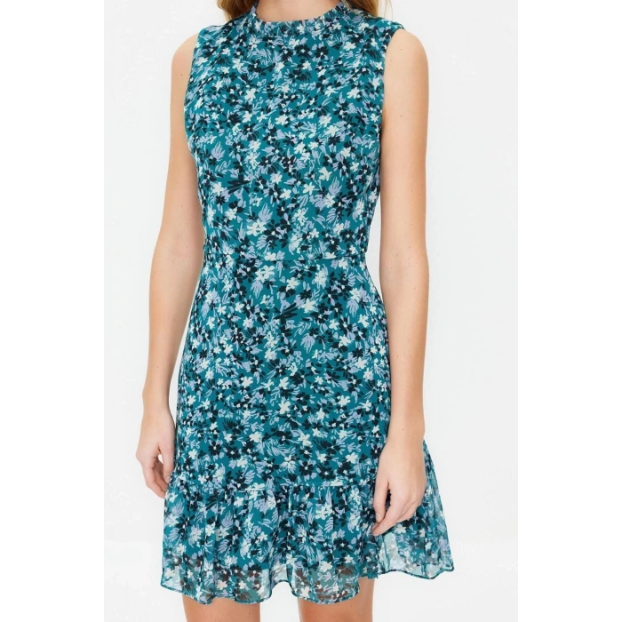 Fashion Regular Casual Daily Chiffon Woven Stand Collar Sleeveless Sleeve A-Line Mini Length Dress