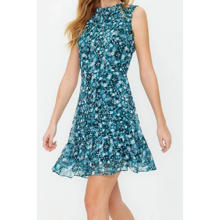 Fashion Regular Casual Daily Chiffon Woven Stand Collar Sleeveless Sleeve A-Line Mini Length Dress
