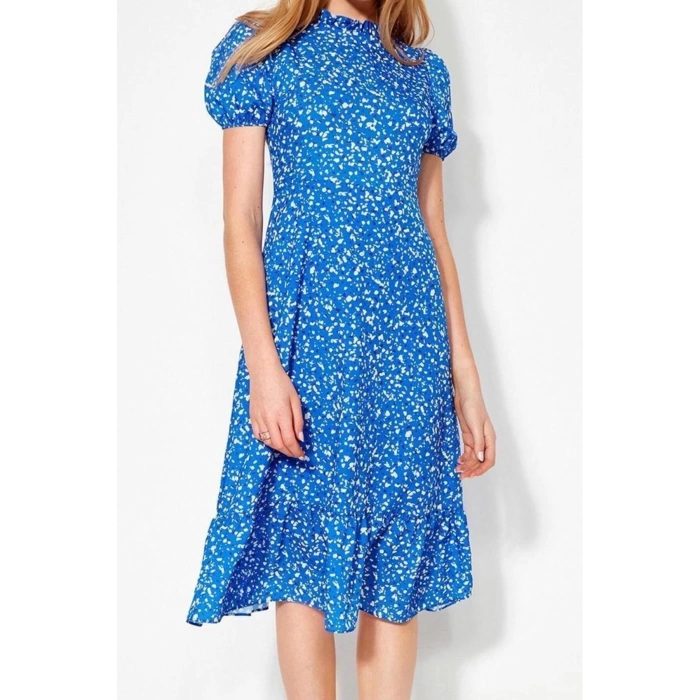 Moda Regular Casual Daily Moss Crepe Woven Stand Collar Short Sleeve A-Line Midi Length Dress