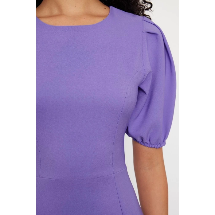 Moda Regular Day Night Finike Woven Crew Neck Short Sleeve Bodycon Midi Length Dress