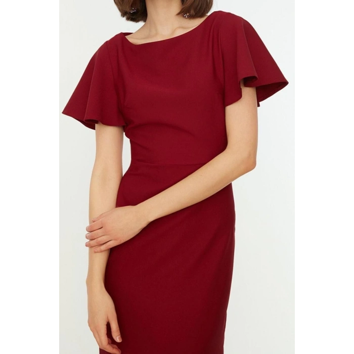 Moda Regular Day Night Finike Woven Crew Neck Short Sleeve Bodycon Midi Length Dress