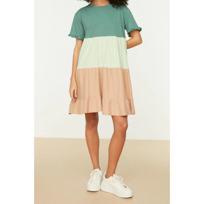Fashion Comfortable Casual Daily Jersey Knitted Crew Neck Short Sleeve A-Line Mini Length Dress