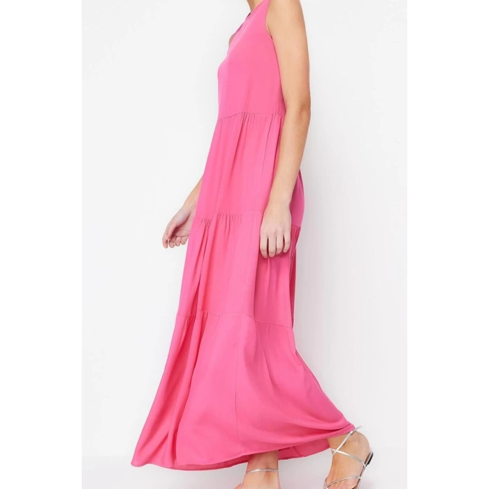 Fashion Regular Casual Daily Shally Woven Crew Neck Sleeveless Sleeve Shift Maxi Length Dress
