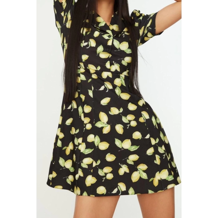 Moda Regular Day Night Finike Woven Jacket Collar Short Sleeve A-Line Mini Length Dress