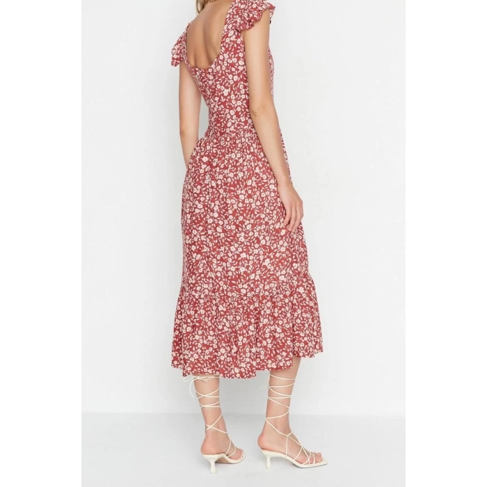 Fashion Regular Casual Daily Shally Woven Square Neck Sleeveless Sleeve A-Line Midi Length Dress