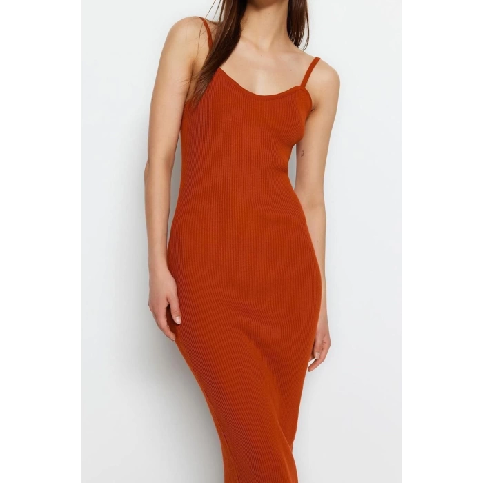 Fashion Slim Casual Daily Ribbed Knitwear V Neck Long Sleeve Bodycone Midi Length Dress