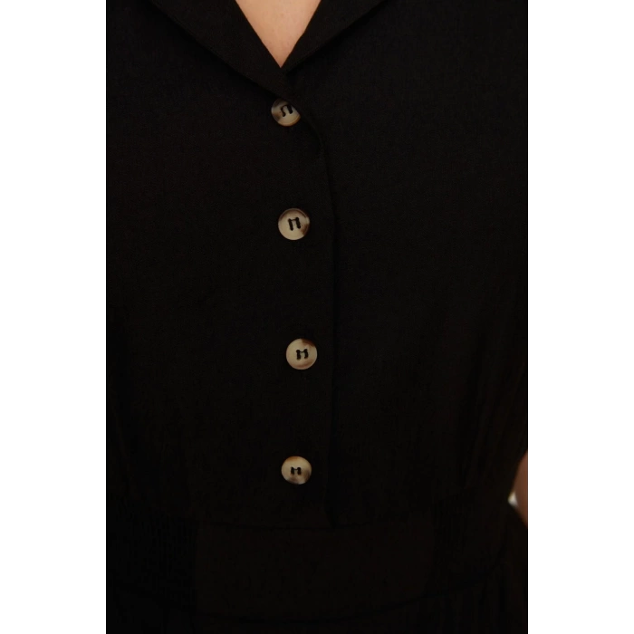 Fashion Regular Casual Daily Aerobin Woven Shirt Collar Short Sleeve Skater Midi Length Dress
