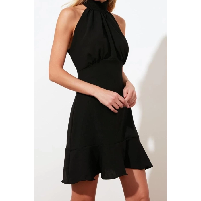 Fashion Regular Day Night Aerobin Woven Halter Neck Sleeveless Sleeve A-Line Mini Length Dress