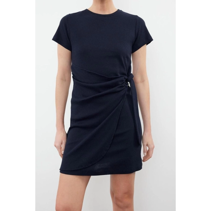 Fashion Regular Casual Daily Camisole Knitted Crew Neck Short Sleeve Wrap Mini Length Dress