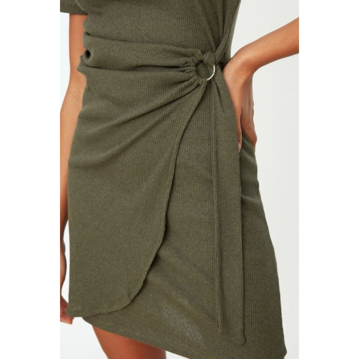 Fashion Regular Casual Daily Camisole Knitted Crew Neck Short Sleeve Wrap Mini Length Dress